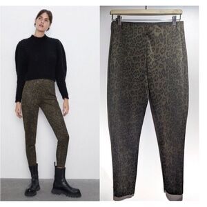 Zara Brown faux suede Leopard Print Pants